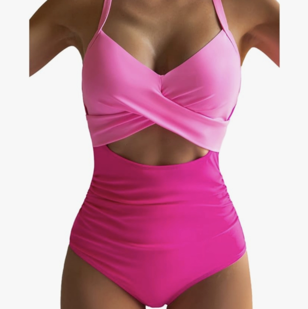 Popular One piece swimsuit in two-tone pink
